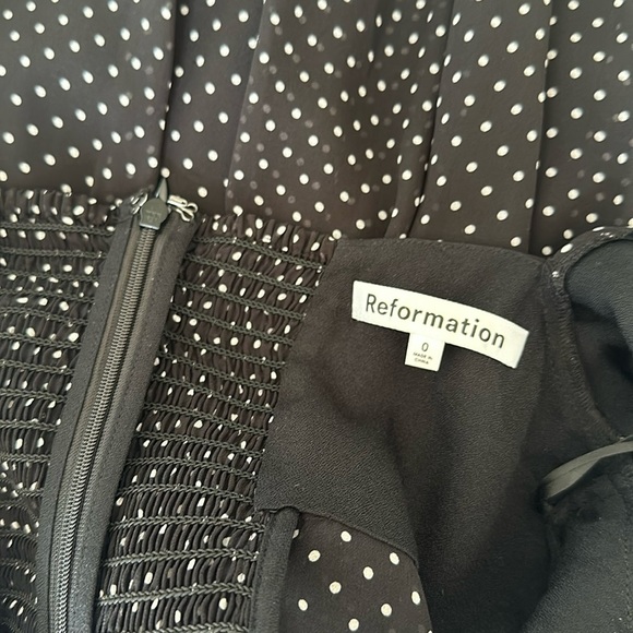 NEW Reformation Davonne Mini  Dress in Black Polkadot Frill Detail | size 0 - Picture 7 of 13